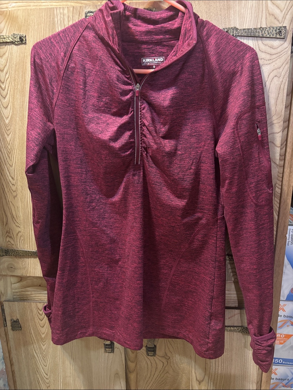 maroon heathered Kirkland Signature women's 1/4-zip active pullover size S